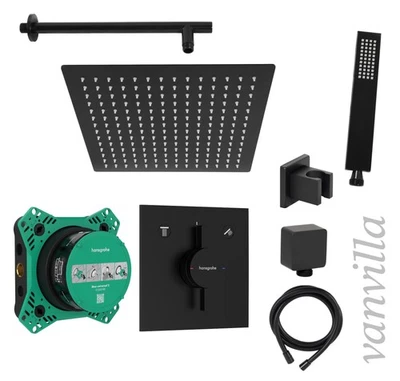 VANVILLA MIT HANSGROHE vanvilla Duschset Regendusche m. Armatur Hansgrohe HGS281 schwarz matt Unterputz