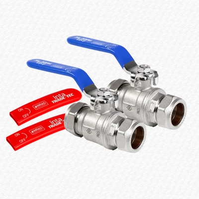 INTA Pair of 22mm Lever Valves Full Bore Hot & Cold Ball Type Shut Off Universal