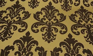 WAVERLY DAMASK GOLD BROWN JACQUARD FURNITURE CUSHION FABRIC BY THE YARD 55"W - Picture 1 of 5