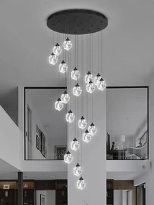 20-Lights Crystal Staircase Chandeliers 135Inches Long Foyer Crystal Pendant Lig - Picture 1 of 7