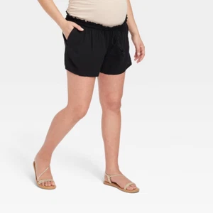 Ingrid & Isabel Maternity Drapey Rayon Flowy Pull On Shorts Beach Black Size M - Picture 1 of 4