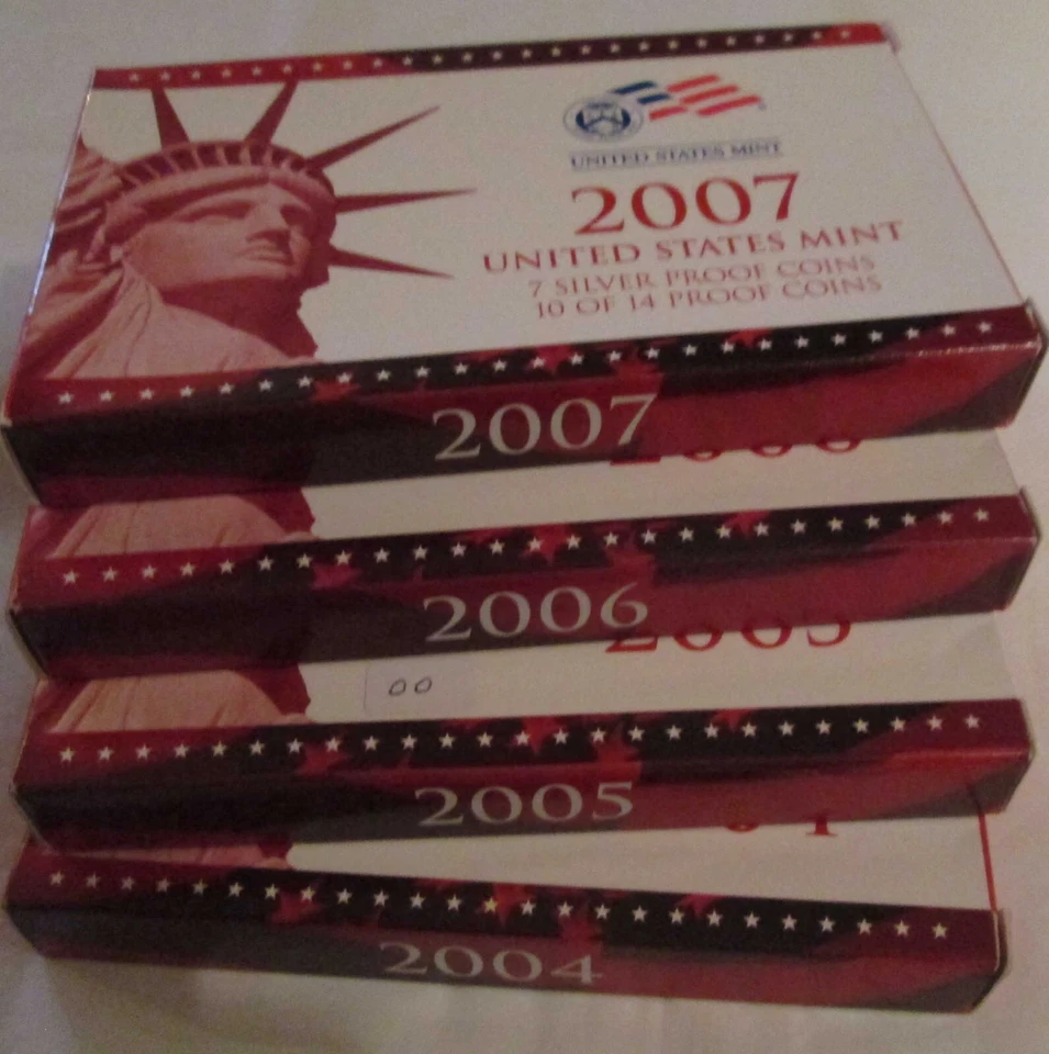 Juego de prueba de plata 2004 a 2007 certificado de autenticidad de Estados Unidos como nuevo 4 juegos de plata con cuartos de plata Foto 1 de 4