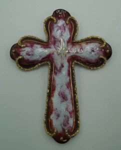 † c.1950 E.J. GUITARD FRENCH LIMOGES ENAMELED COPPER HANDMADE CROSS CRUCIFIX † - Picture 1 of 16