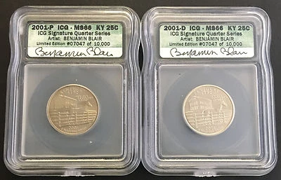 ARTIST DESIGNER SIGNED 2001 KENTUCKY with HORSE P & D QUARTERS GRADED MS 66 SET - Image 1 of 2