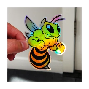 Angry Bee Sticker Holographic Sticker Hologram Decal Hornet Yellow Jacket 3" - Picture 1 of 3
