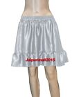 Silver Satin Short Mini Skirt Ruffle Pleated Boho Party Dance Casualwear Skirt