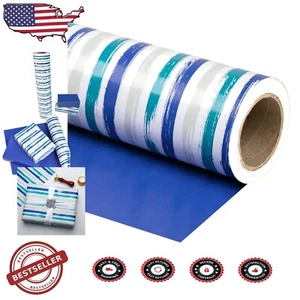 Celebrate with Reversible 30x100 Wrapping Paper - Blue Navy & Grey Awesome - Picture 1 of 8