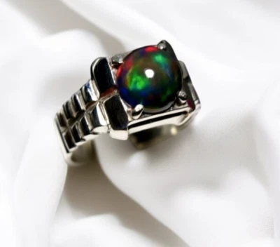 Anillo de regalo decorativo de ópalo de fuego negro natural para hombre plata 925 anillo de ópalo etíope para hombre Foto 1 de 4