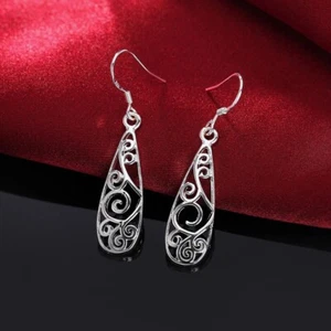 Orecchini donna argento sterling 925 filigrana fiore goccia pendenti gancio E46 - Foto 1 di 5