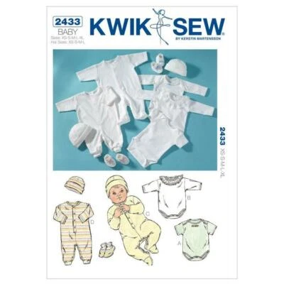 Kwik Sew Pattern K2433 | Baby Romper Suit, Bootees & Hat | Sizes Nb - 18months - Image 1 of 2