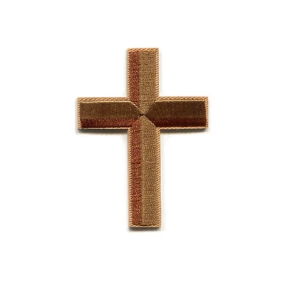 Christian Cross Brown Religious Symbol Embroidered Iron On Patch DIY Applique - Image 1 of 2