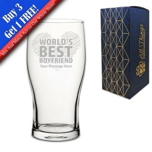 Personalised Engraved Pint Glass with World's Best Boyfriend Design - Picture 1 of 2