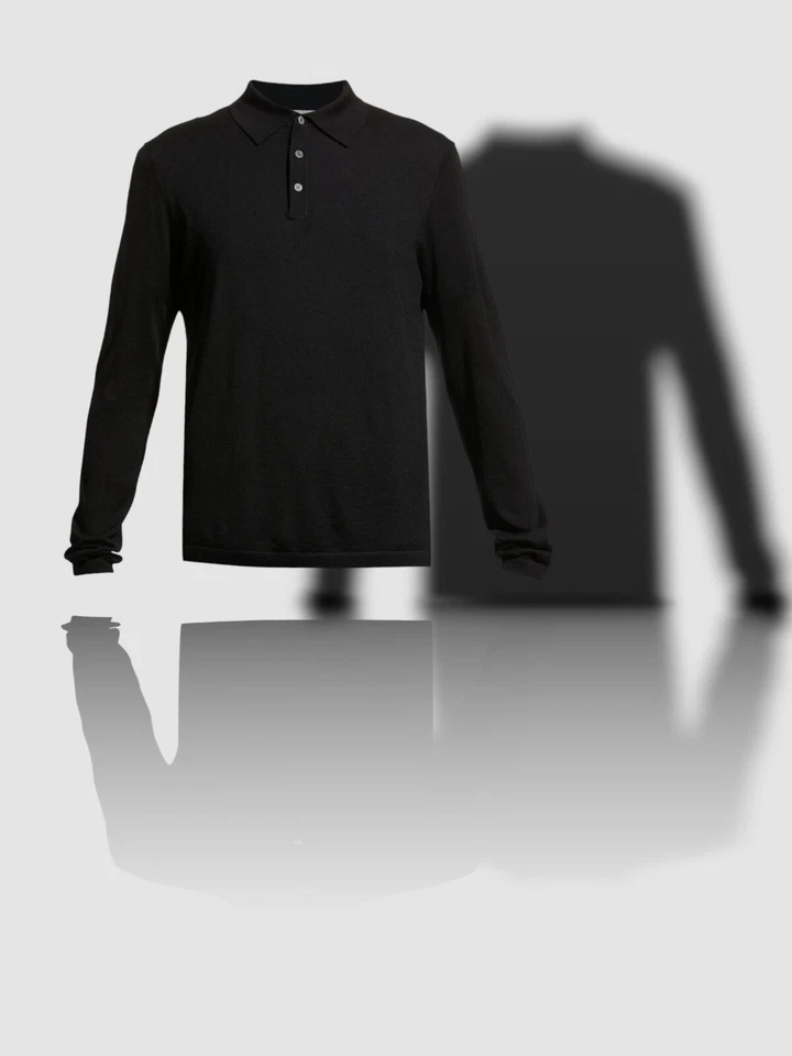 $296 Camisa Polo Neiman Marcus Para Hombres Negra Cachemira/Seda Manga Larga Talla XXL Foto 1 de 1