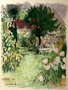Paul Collomb pastel gras papier signé jardin salon comparaison figuration art - Imagen 1 de 1