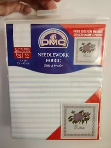 DMC Aida Needlework Fabric 14 Ct 14"X18" Pale Blue Stripe w/Free Design NEW - Picture 1 of 4
