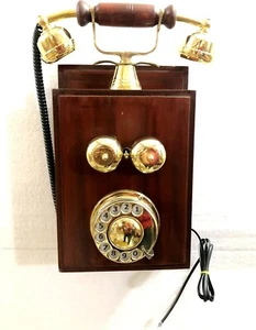 Hermoso teléfono de trabajo victoriano antiguo vintage de madera de latón macizo - Imagen 1 de 5