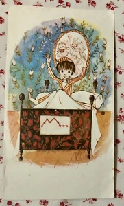 Tarjeta de felicitación vintage del artista inglés Robert Gaillot pijama a rayas niño pequeño - Imagen 1 de 5