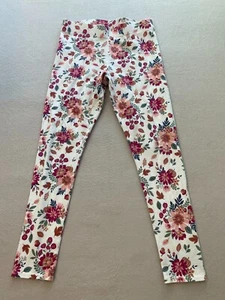 Leggings Girls Size Large White Floral Stretch Elastic Wide Waistband Pull On - Picture 1 of 11