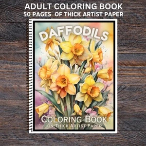 Daffodils - Spiral Bound Adult Coloring Book - Thick Artist Paper - 50 pages - Picture 1 of 2