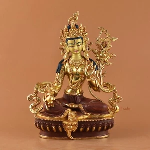 Gold detailliertes Gesicht handbemalt geschnitzt rot Tara Kupfer Statue aus Patan, Nepal - Bild 1 von 4