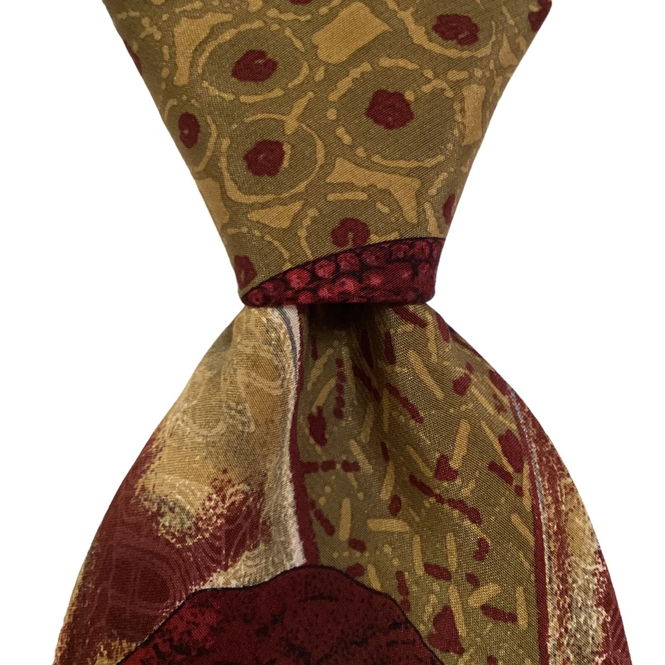 ENRICO COVERI мужской шелковый галстук Италии дизайнерский геометрический бордовый/зеленый EUC редкая - Изображение 1 из 3