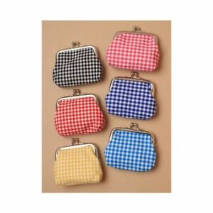 Gingham fabric coin purse with ball snap clasp. Size 8 x 6cm. UK Seller