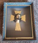Very Unusual Jesus With Cross Folkart Shadowbox