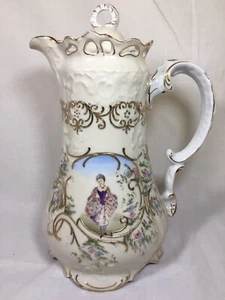 c1900 Carl Tielsch 10 Inch CHOCOLATE POT with Lady in Landscape and Raised Gold - Picture 1 of 11