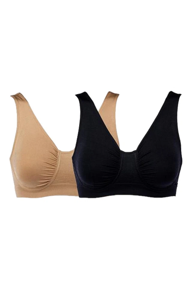 Rhonda Shear 2-pack Ahh Seamless Underwire Bra Black/Beige - Image 1 of 1