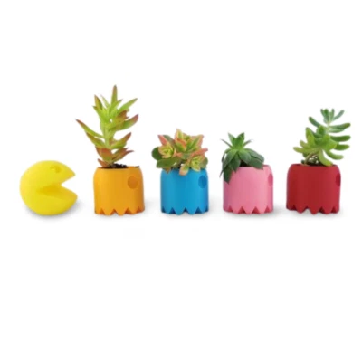 Pacman Succulent Planter Set Cactus Air Plant Holder Pot Video Game Decor