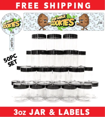 3oz Food Grade Jars & Top - Waterproof Top & Side Label Set - Tamper ( 50pack ) - Image 1 of 4