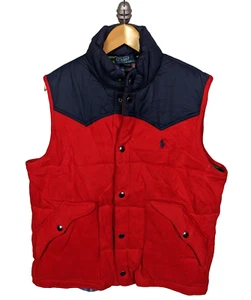 POLO RALPH LAUREN Puffer Insulated Vest Yoke Jacket Sz L Red Navy Blue - Picture 1 of 5