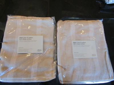 2 West Elm Sheer Linen Cotton Mini Stripe Curtains drapes  Natural White 48 108 - Image 1 of 4