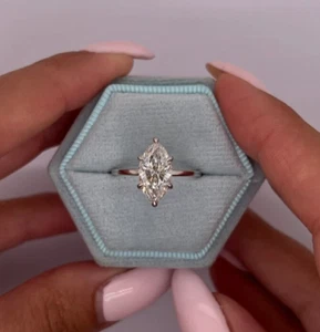2 Ct Marquise-Cut VS1/G Lab Grown Diamond Solitaire Wedding Ring 14K White Gold - Picture 1 of 8