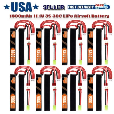 11.1V 1800mAh 3S Airsoft Battery LiPo 30C Deans T Plug to Mini Tamiya Airsoft - Image 1 of 4