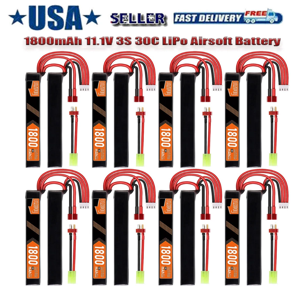 11.1V 1800mAh 3S Airsoft Battery LiPo 30C Deans T Plug to Mini Tamiya Airsoft - Image 1 of 4