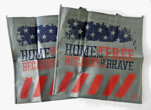 2 'HOME OF THE FREE BECAUSE OF THE BRAVE' GROCERY TOTES 14.5"X14.5"X6.5" ~ NEW - Picture 1 of 4