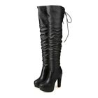 Ladies Shoes Synthetic Leather Platform High Heels Over Knee Boots Plus Size 48