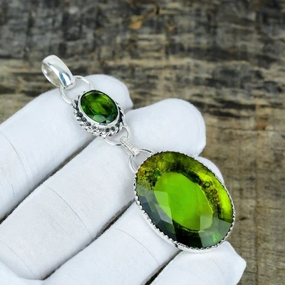 Beautiful Peridot Gemstone Pendant 925 Sterling Silver Jewelry Party Wear Gift - Image 1 of 4