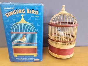 🐦Schilling Mechanical Singing Bird In Bamboo Cage Royal Blue Works!! w/ Box! 🐦 - Picture 1 of 17