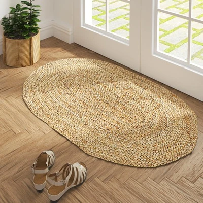 Alfombra ovalada de yute natural LR Home 2X3 para decoración del hogar | Alfombras trenzadas para vivir... Foto 1 de 4