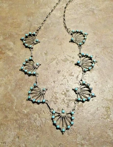 Collar Colgante Turquesa Punto Pequeño Esterlina Zuni De Colección 20" DELICADO - Imagen 1 de 13