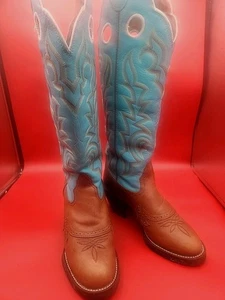 Tony Lama Womens Cowboy Boots Sz 8.5M Leather Turquoise Western Embroidered USA - Picture 1 of 9
