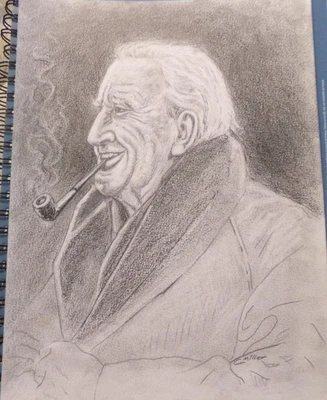 Dibujo a lápiz grafito original de Tolkien 9x12 boceto retrato firmado Foto 1 de 2