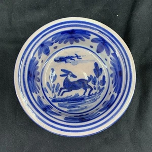 Hibeda Hubeda HJbeda Bowl Deer Pattern Blue & White Ceramic 5" - Afbeelding 1 van 8