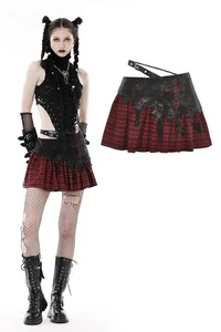 DARK IN LOVE schwarz und rot Gothic Punk kariert Kreuz Mini Steampunk Party Rock - Bild 1 von 20