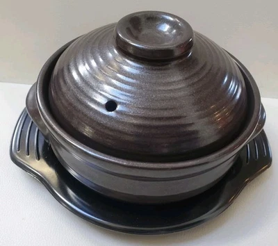 Tazón de piedra coreano premium con tapa y plato olla de barro para cocinar Dolsot caliente Foto 1 de 4