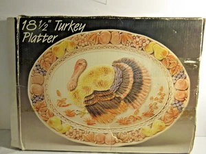 Plato de pavo de acción de gracias pintado a mano en relieve sin usar, en caja 18 1/2 ' - Imagen 1 de 8