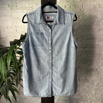 Live a Little Light Wash Chambray Cotton Vintage Denim Blue Button Shirt Size XL - Image 1 of 4