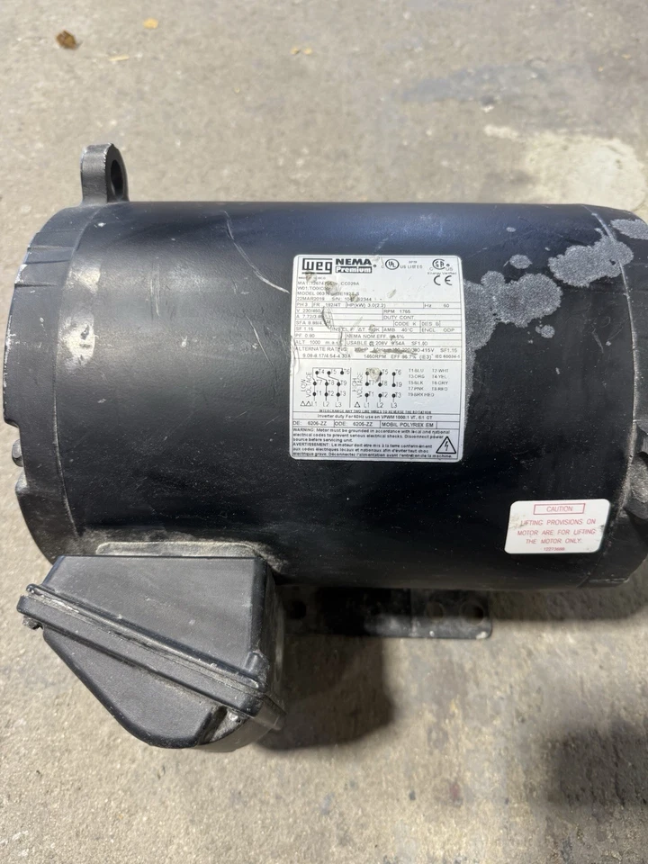 WEG 3HP 1765 RPM 3-Phase Electric Motor – Model 00336ES3E182T-S – NEMA Premium - Image 1 of 4